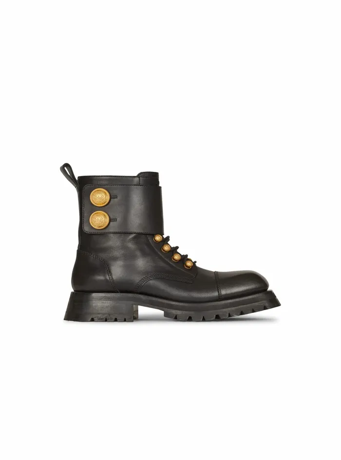 Balmain Boots And Rangers Womens Leather Ranger Army Ankle Boots Black