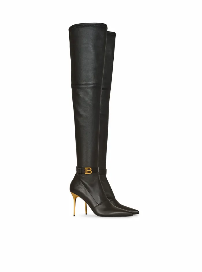 Balmain Boots And Rangers Womens Stretch Leather Raven ThighHigh Boots Black Balmain Boots And Rangers Womens Stretch Leather Raven ThighHigh Boots Black