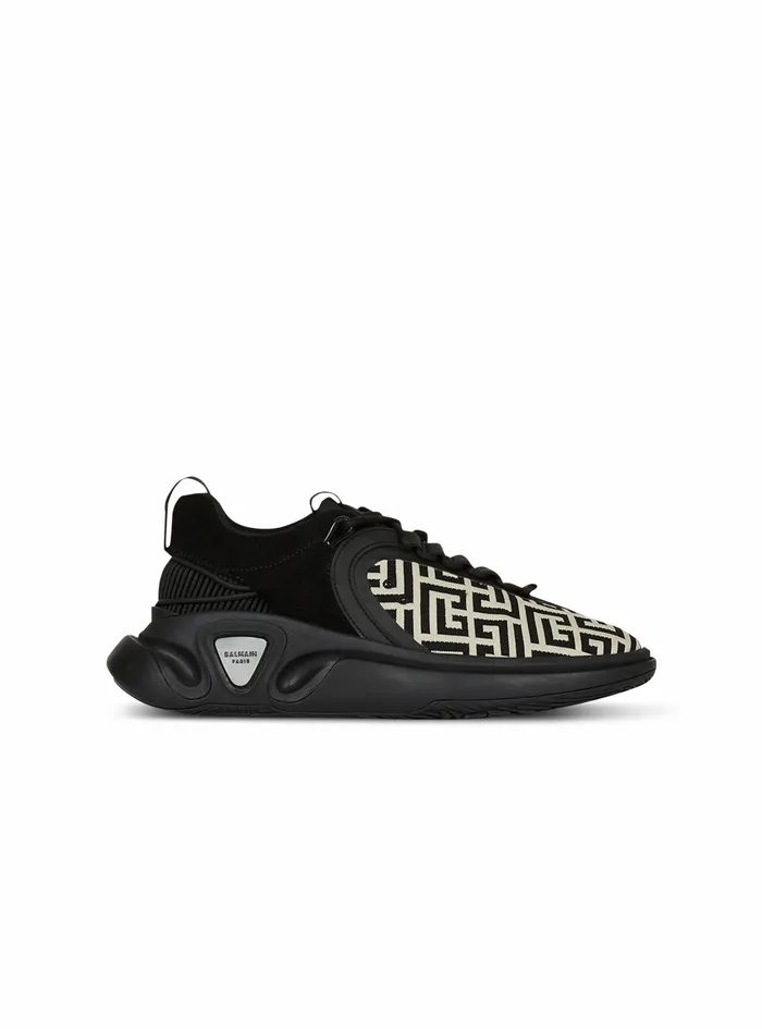 Balmain Brunner Mens Bicolor Gummy Leather And Mesh BRunner Sneakers Black