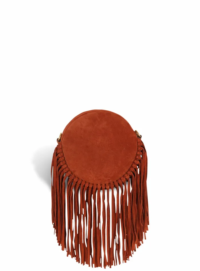 Balmain Crossbody Bags Womens X Netflix Fringed Suede Round Disco Bag Brown