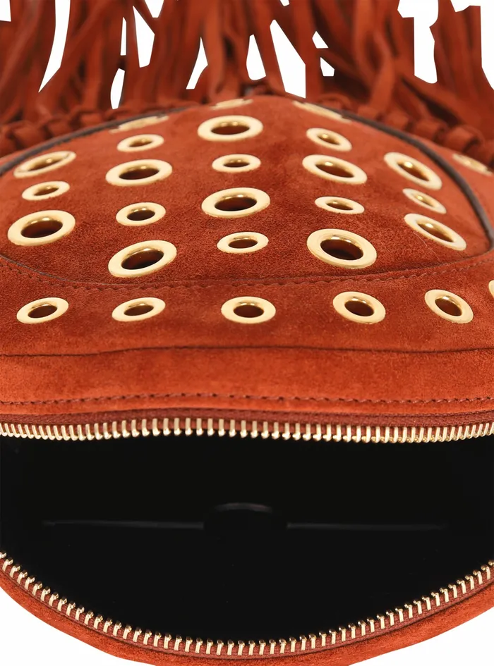 Balmain Crossbody Bags Womens X Netflix Fringed Suede Round Disco Bag Brown