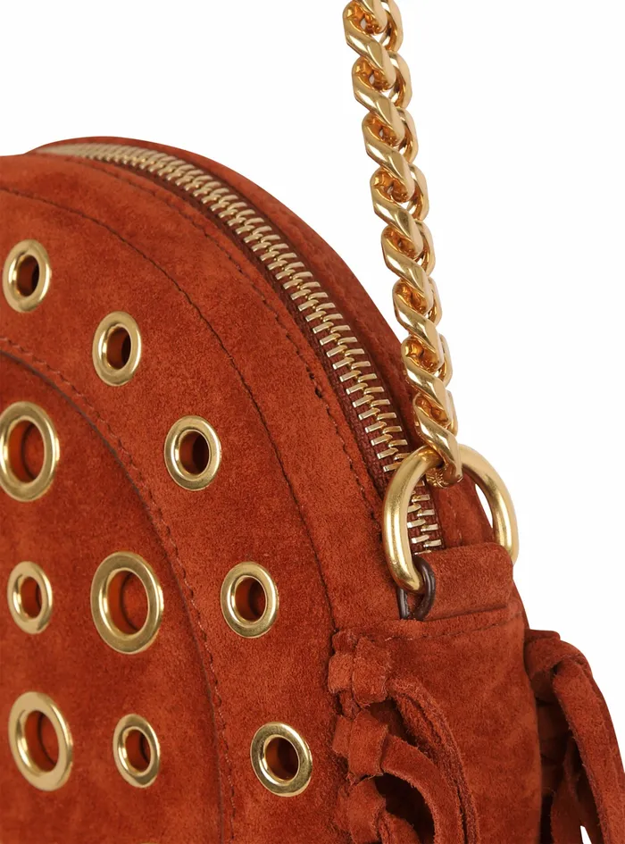 Balmain Crossbody Bags Womens X Netflix Fringed Suede Round Disco Bag Brown
