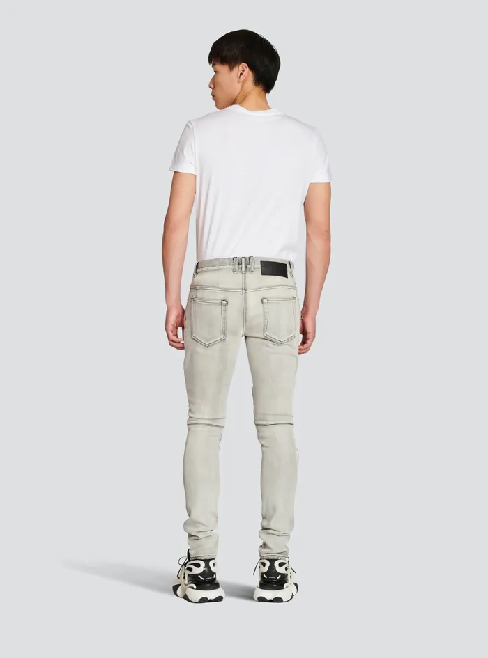 Balmain Denim Mens Faded Faux Leather Slim Jeans Grey Balmain Denim Mens Faded Faux Leather Slim Jeans Grey