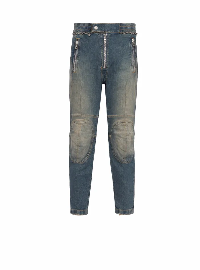 Balmain Denim Mens Ripped Cotton Jeans Blue