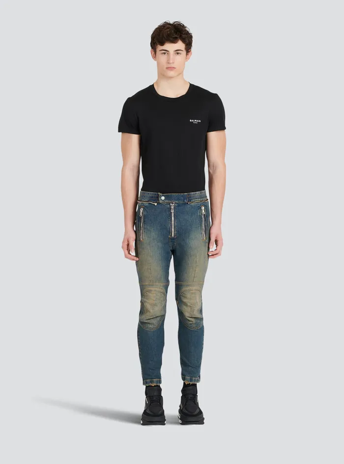 Balmain Denim Mens Ripped Cotton Jeans Blue Balmain Denim Mens Ripped Cotton Jeans Blue