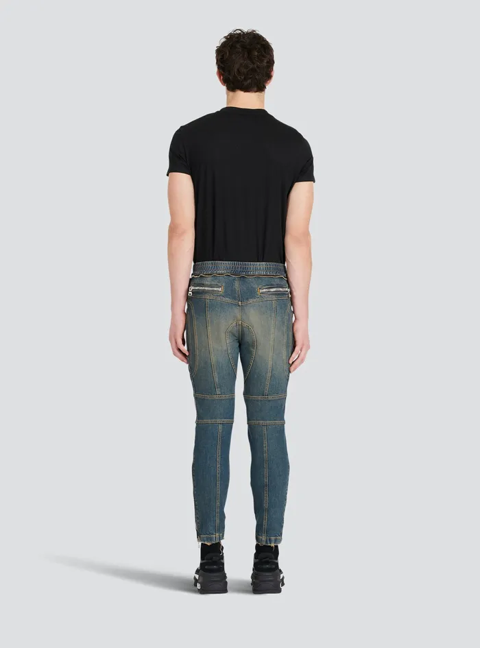 Balmain Denim Mens Ripped Cotton Jeans Blue Balmain Denim Mens Ripped Cotton Jeans Blue