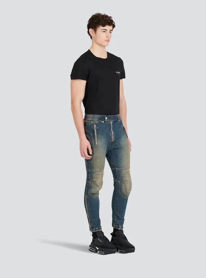 Balmain Denim Mens Ripped Cotton Jeans Blue Balmain Denim Mens Ripped Cotton Jeans Blue