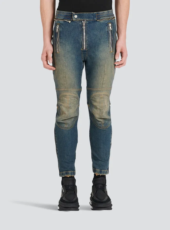 Balmain Denim Mens Ripped Cotton Jeans Blue Balmain Denim Mens Ripped Cotton Jeans Blue
