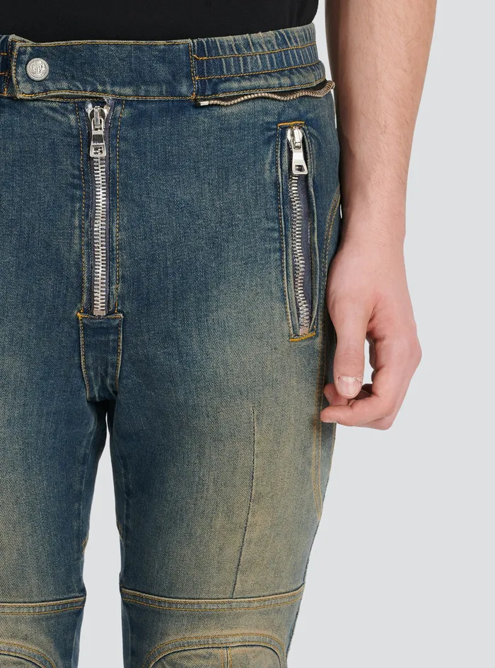 Balmain Denim Mens Ripped Cotton Jeans Blue Balmain Denim Mens Ripped Cotton Jeans Blue