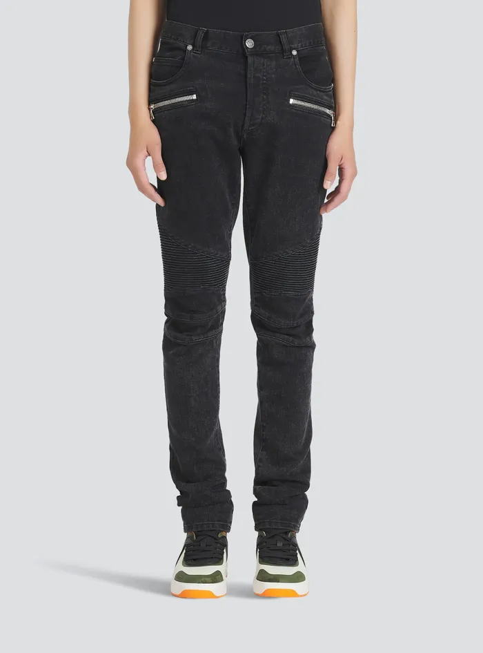 Balmain Denim Mens Slim Cut Cotton Jeans Black Balmain Denim Mens Slim Cut Cotton Jeans Black