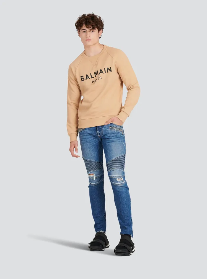 Balmain Denim Mens Slim Cut Ribbed Cotton Jeans Blue Balmain Denim Mens Slim Cut Ribbed Cotton Jeans Blue