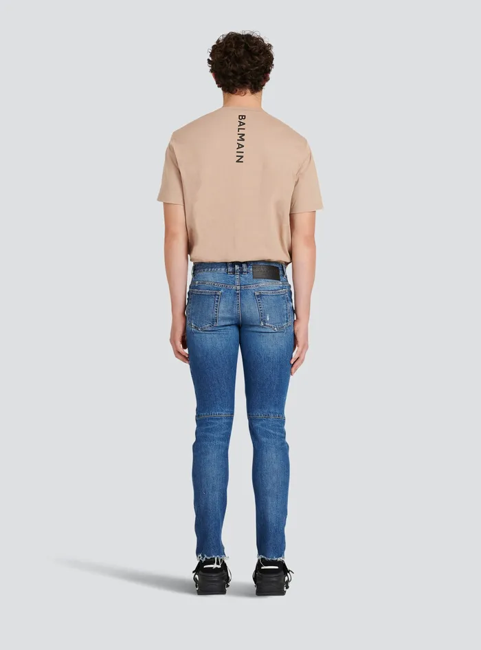 Balmain Denim Mens Slim Cut Ribbed Cotton Jeans Blue Balmain Denim Mens Slim Cut Ribbed Cotton Jeans Blue