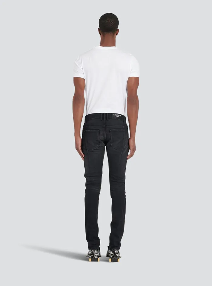 Balmain Denim Mens Slim Cut Ripped Cotton Jeans Black Balmain Denim Mens Slim Cut Ripped Cotton Jeans Black