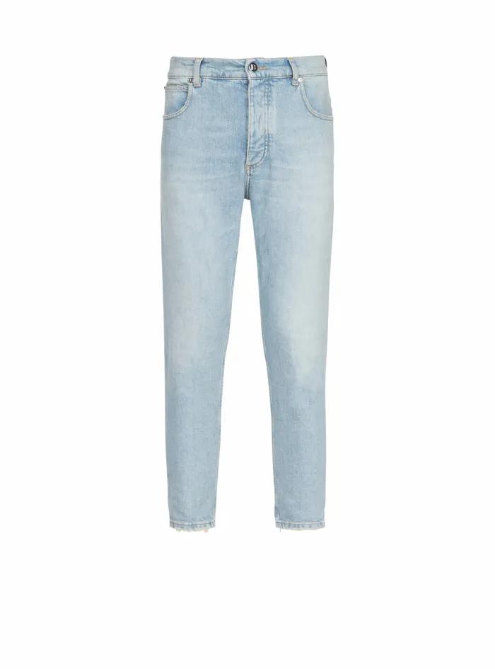 Balmain Denim Mens Slim CutecoDesigned Denim Cotton Jeans With Embossed Balmain Logo Blue Balmain Denim Mens Slim CutecoDesigned Denim Cotton Jeans With Embossed Balmain Logo Blue