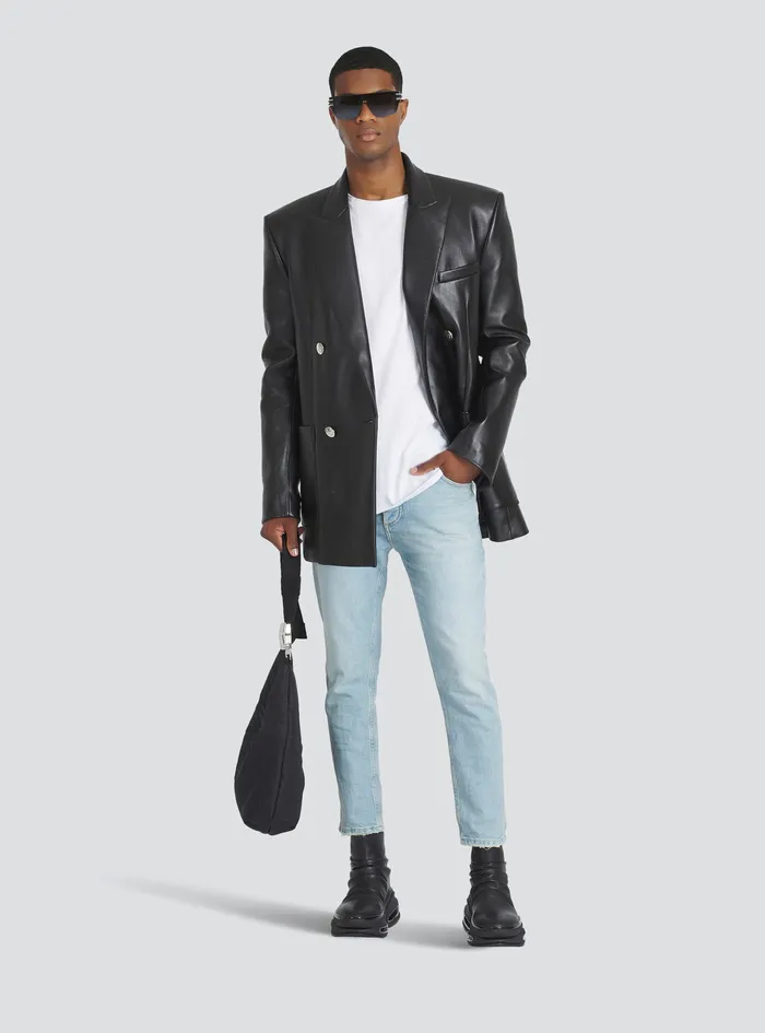Balmain Denim Mens Slim CutecoDesigned Denim Cotton Jeans With Embossed Balmain Logo Blue Balmain Denim Mens Slim CutecoDesigned Denim Cotton Jeans With Embossed Balmain Logo Blue