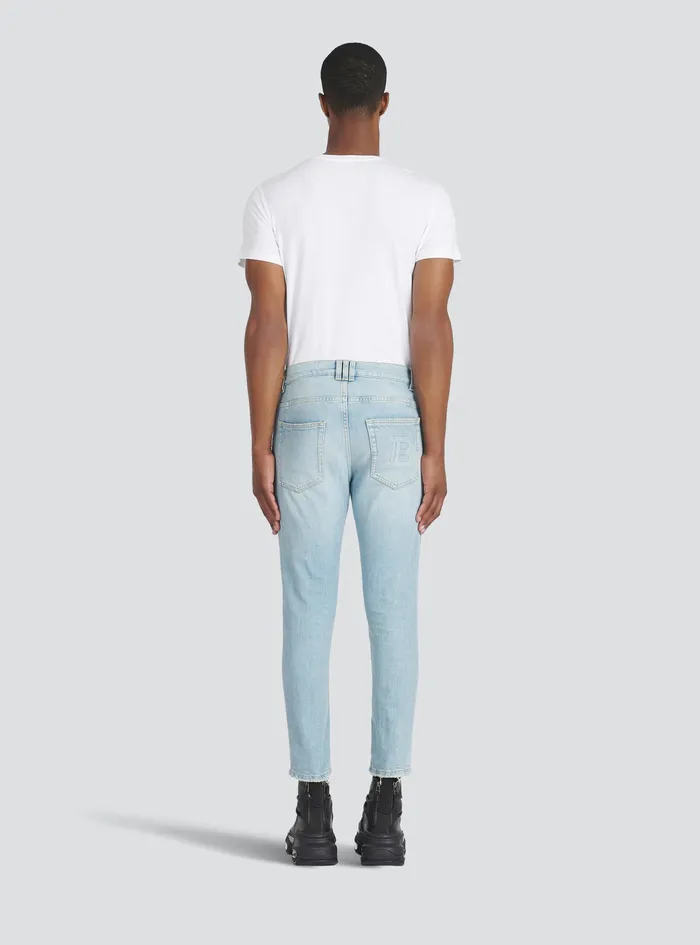 Balmain Denim Mens Slim CutecoDesigned Denim Cotton Jeans With Embossed Balmain Logo Blue Balmain Denim Mens Slim CutecoDesigned Denim Cotton Jeans With Embossed Balmain Logo Blue