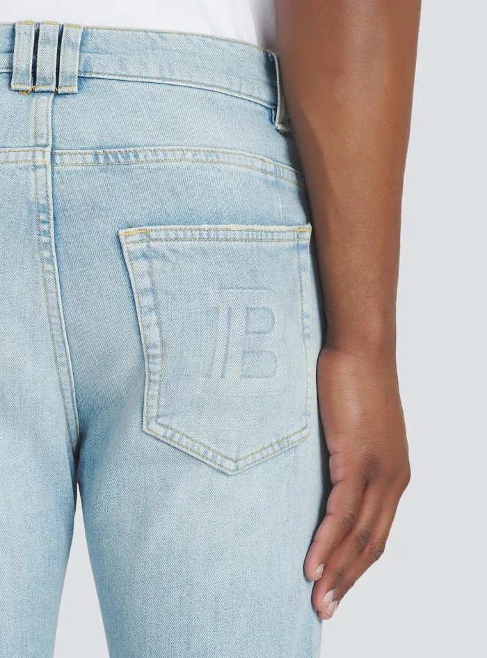 Balmain Denim Mens Slim CutecoDesigned Denim Cotton Jeans With Embossed Balmain Logo Blue Balmain Denim Mens Slim CutecoDesigned Denim Cotton Jeans With Embossed Balmain Logo Blue