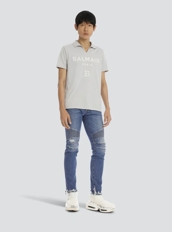 Balmain Denim Mens Tapered Ripped Blue Cotton Jeans Blue Balmain Denim Mens Tapered Ripped Blue Cotton Jeans Blue