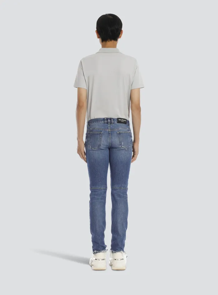Balmain Denim Mens Tapered Ripped Blue Cotton Jeans Blue Balmain Denim Mens Tapered Ripped Blue Cotton Jeans Blue