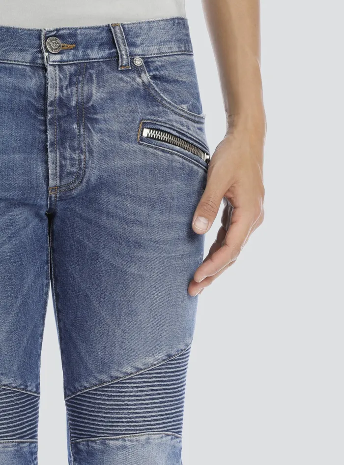 Balmain Denim Mens Tapered Ripped Blue Cotton Jeans Blue Balmain Denim Mens Tapered Ripped Blue Cotton Jeans Blue