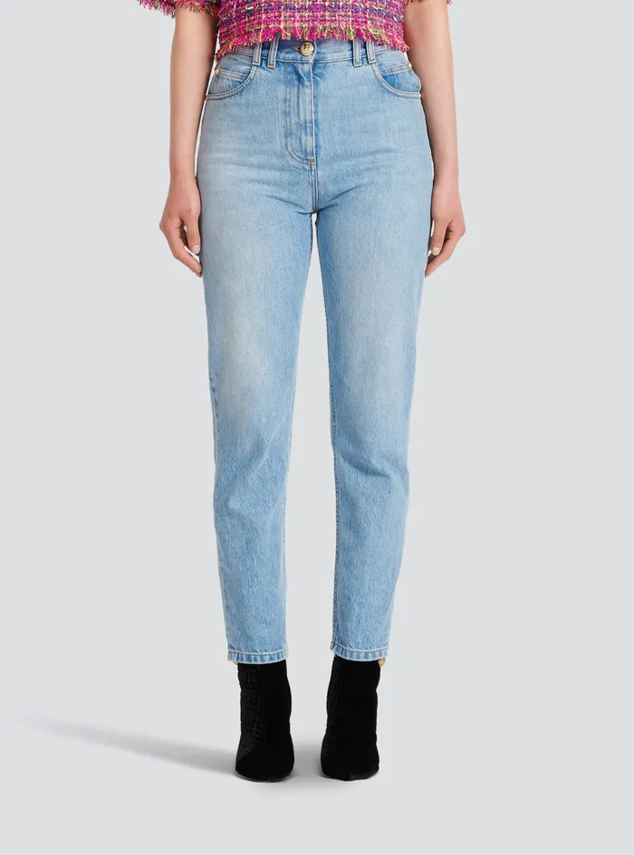 Balmain Denim Womens Slim Cut Jeans Blue Balmain Denim Womens Slim Cut Jeans Blue