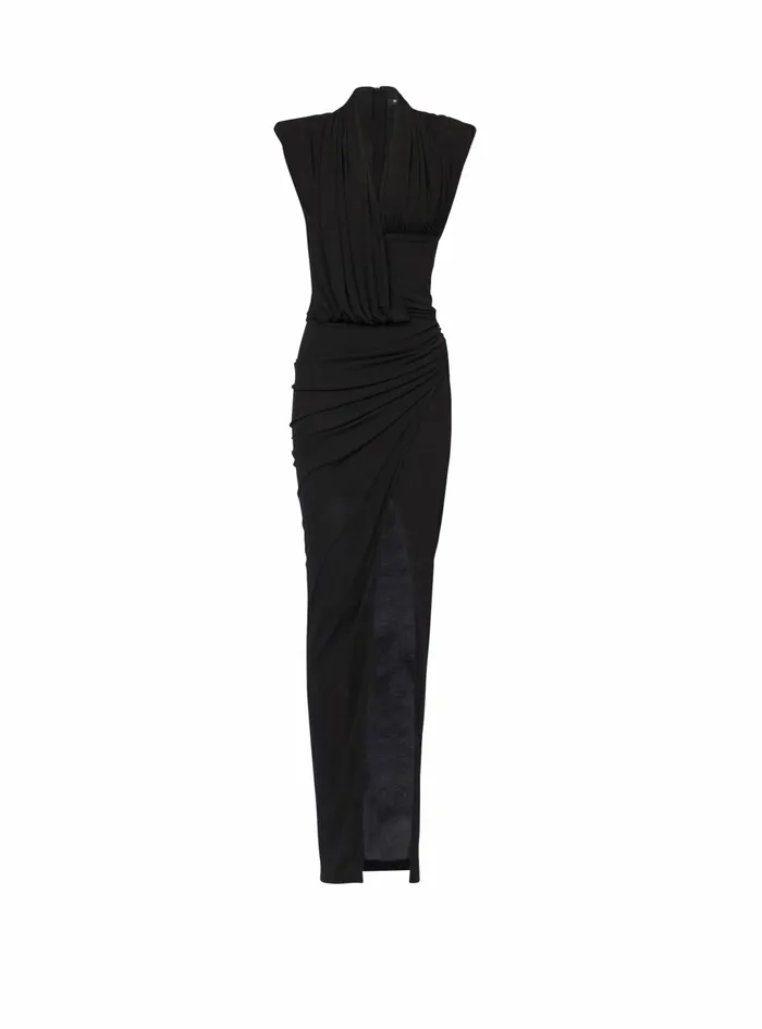 Balmain Dresses Womens Long Draped Jersey Dress Black