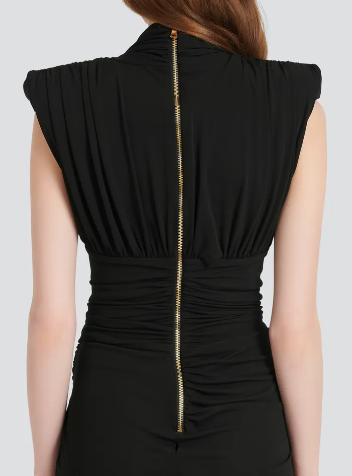 Balmain Dresses Womens Long Draped Jersey Dress Black Balmain Dresses Womens Long Draped Jersey Dress Black