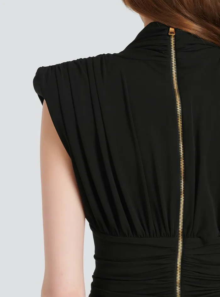Balmain Dresses Womens Long Draped Jersey Dress Black Balmain Dresses Womens Long Draped Jersey Dress Black
