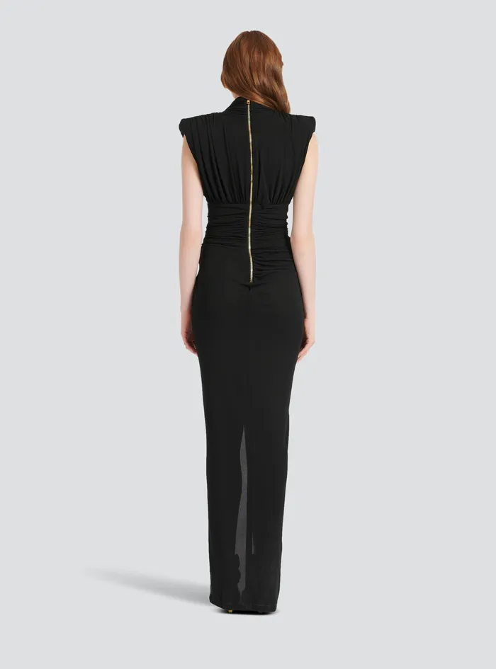 Balmain Dresses Womens Long Draped Jersey Dress Black Balmain Dresses Womens Long Draped Jersey Dress Black