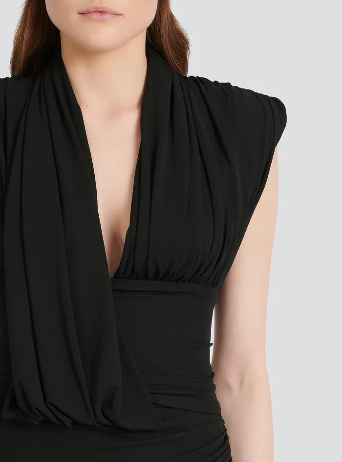 Balmain Dresses Womens Long Draped Jersey Dress Black Balmain Dresses Womens Long Draped Jersey Dress Black