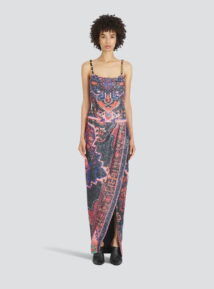 Balmain Dresses Womens Long Multicolor Sequined Dress Multicolor