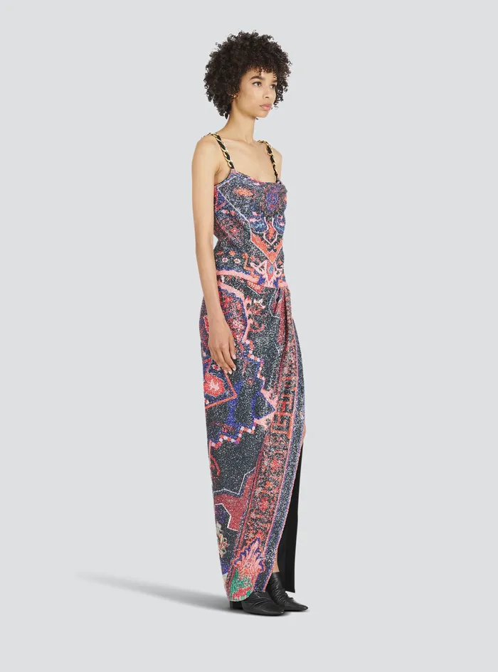 Balmain Dresses Womens Long Multicolor Sequined Dress Multicolor