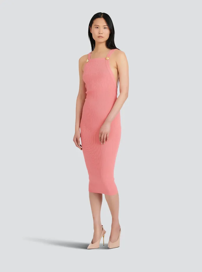 Balmain Dresses Womens MidLength EcoDesigned Knit Dress Pink Balmain Dresses Womens MidLength EcoDesigned Knit Dress Pink