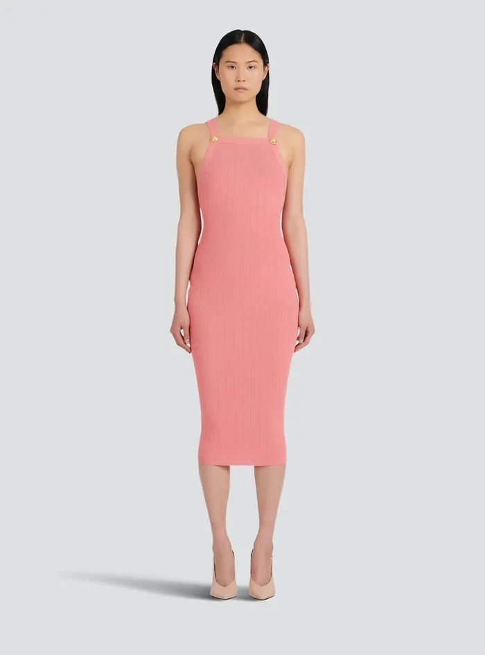 Balmain Dresses Womens MidLength EcoDesigned Knit Dress Pink Balmain Dresses Womens MidLength EcoDesigned Knit Dress Pink