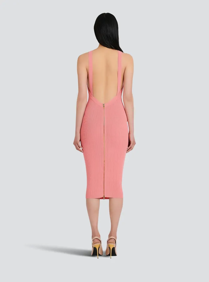 Balmain Dresses Womens MidLength EcoDesigned Knit Dress Pink Balmain Dresses Womens MidLength EcoDesigned Knit Dress Pink