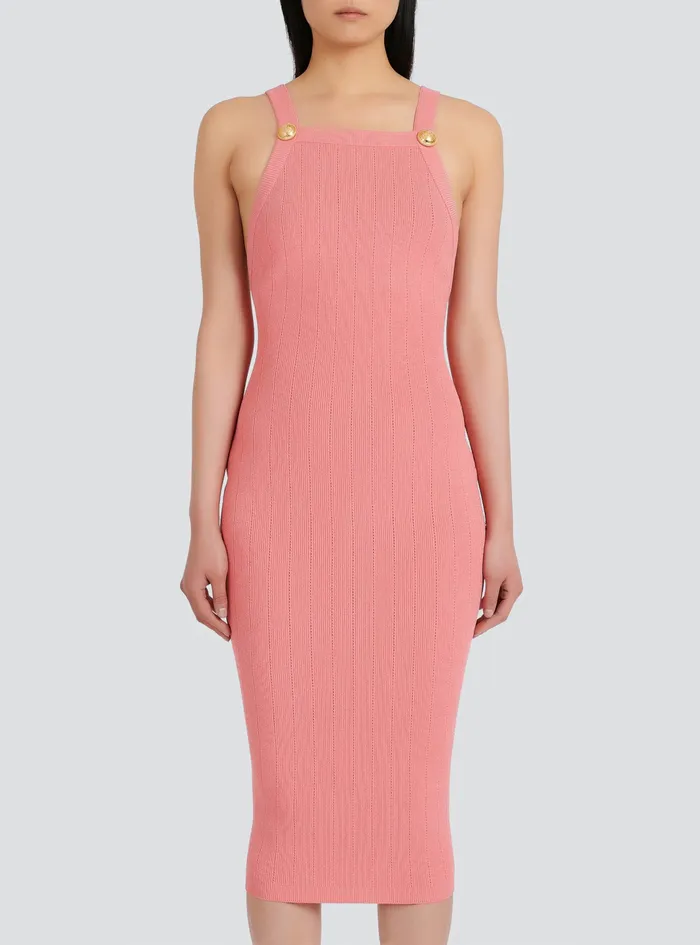 Balmain Dresses Womens MidLength EcoDesigned Knit Dress Pink Balmain Dresses Womens MidLength EcoDesigned Knit Dress Pink