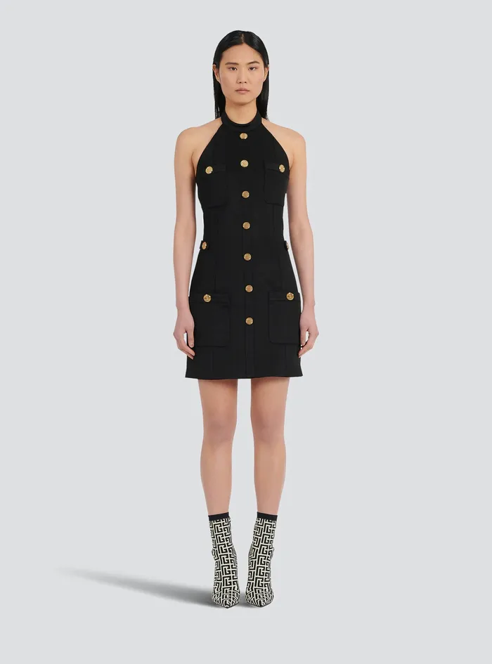 Balmain Dresses Womens OpenBack Dress With GoldTone Buttons Black Balmain Dresses Womens OpenBack Dress With GoldTone Buttons Black
