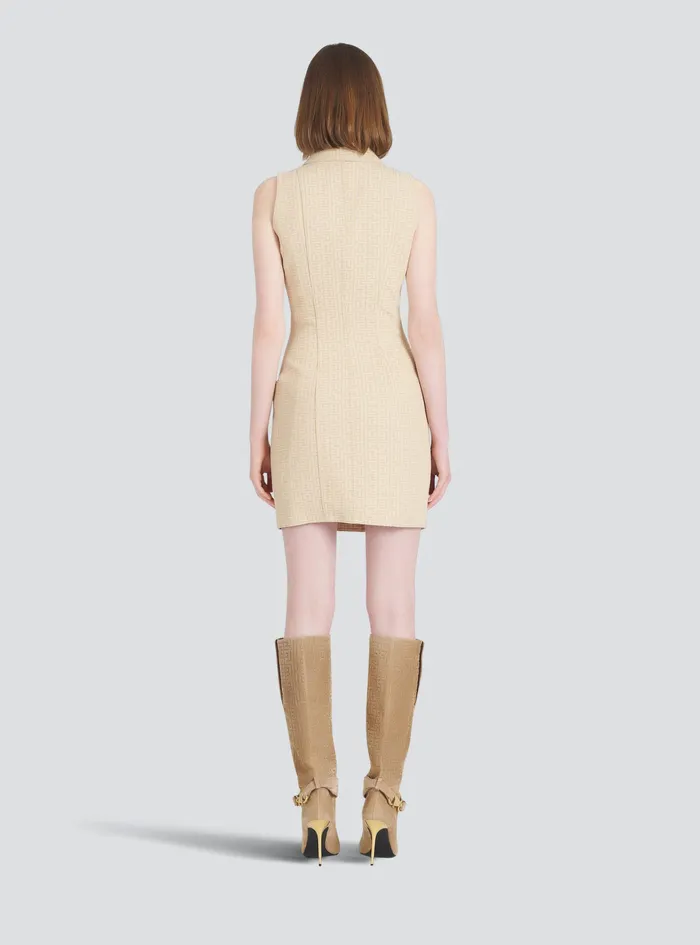 Balmain Dresses Womens Short Balmain Monogram Jacquard Dress With GoldTone DoubleButtoned Fastening Beige Balmain Dresses Womens Short Balmain Monogram Jacquard Dress With GoldTone DoubleButtoned Fastening Beige