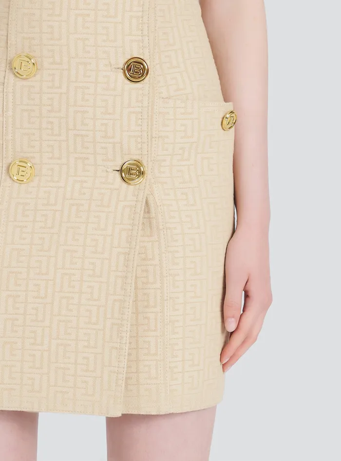 Balmain Dresses Womens Short Balmain Monogram Jacquard Dress With GoldTone DoubleButtoned Fastening Beige Balmain Dresses Womens Short Balmain Monogram Jacquard Dress With GoldTone DoubleButtoned Fastening Beige