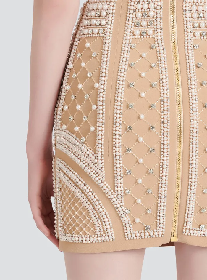 Balmain Dresses Womens Short Bustier Dress With Embrodery Beige Balmain Dresses Womens Short Bustier Dress With Embrodery Beige