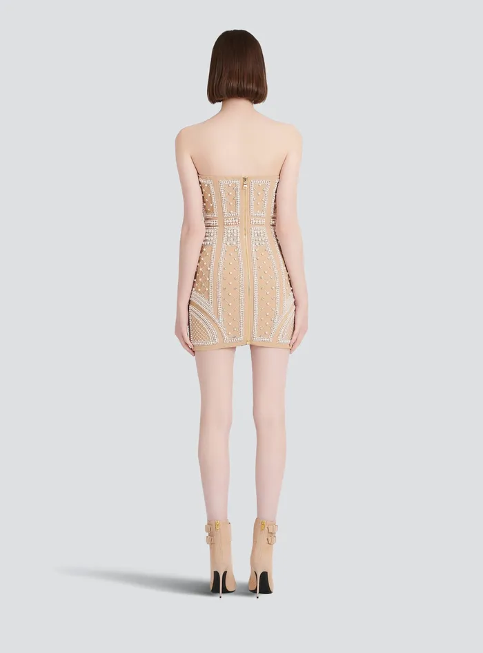 Balmain Dresses Womens Short Bustier Dress With Embrodery Beige Balmain Dresses Womens Short Bustier Dress With Embrodery Beige