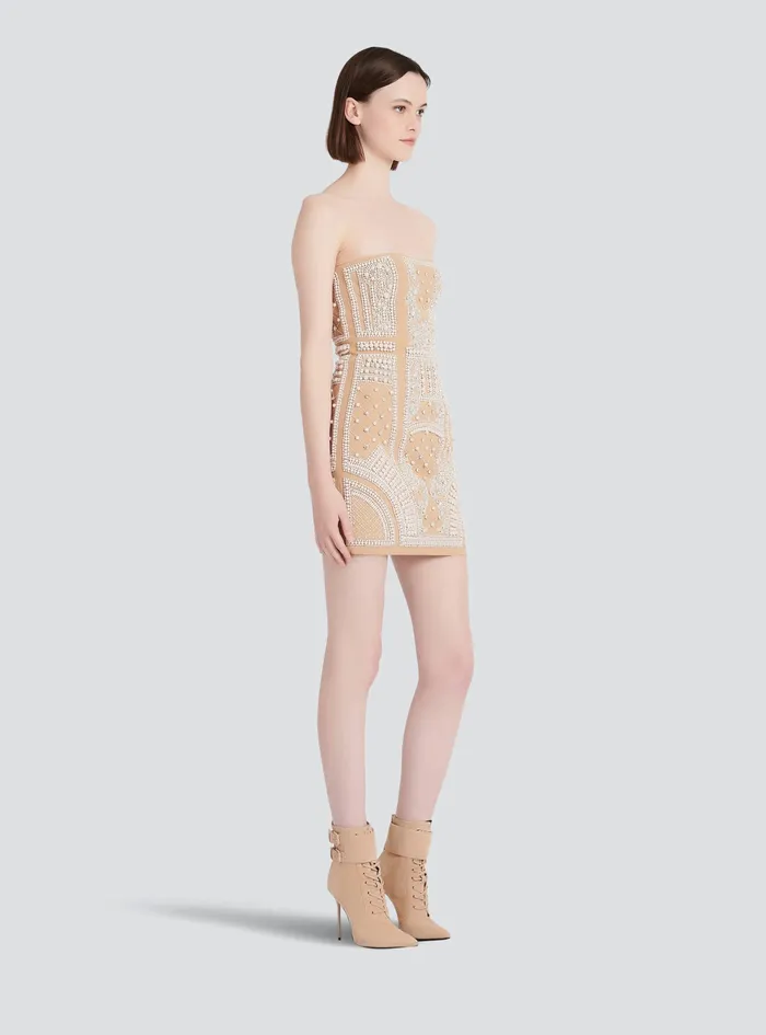 Balmain Dresses Womens Short Bustier Dress With Embrodery Beige Balmain Dresses Womens Short Bustier Dress With Embrodery Beige