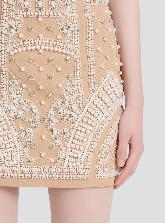 Balmain Dresses Womens Short Bustier Dress With Embrodery Beige Balmain Dresses Womens Short Bustier Dress With Embrodery Beige