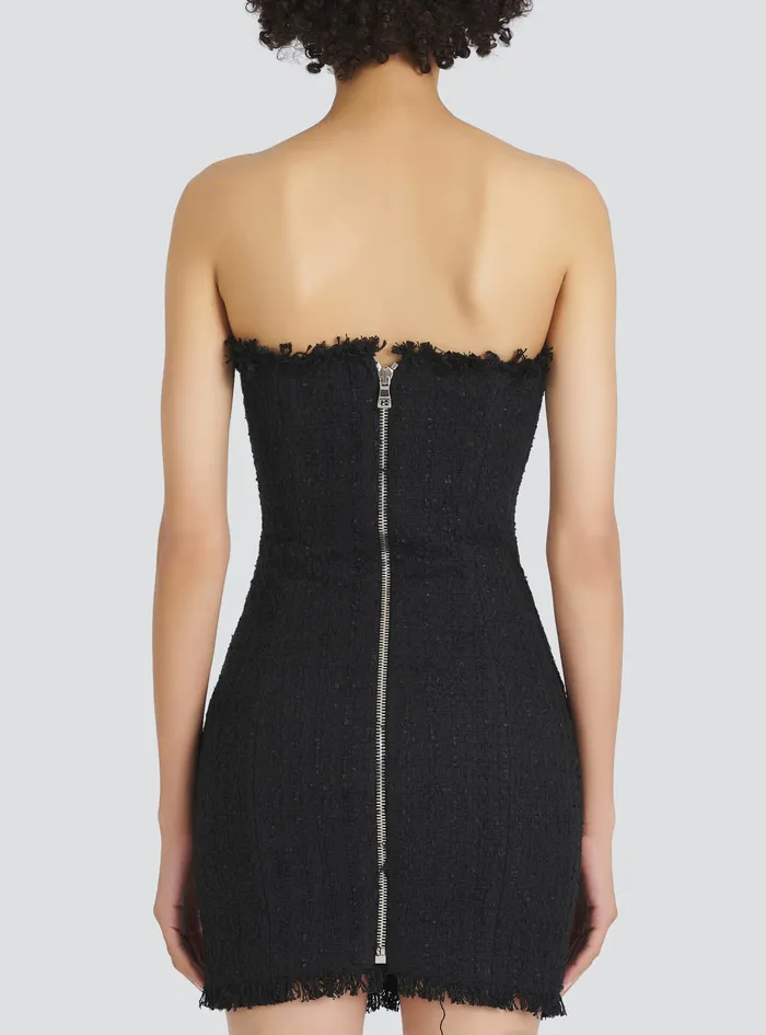 Balmain Dresses Womens Short Bustier Tweed Dress With Embrodery Black Balmain Dresses Womens Short Bustier Tweed Dress With Embrodery Black