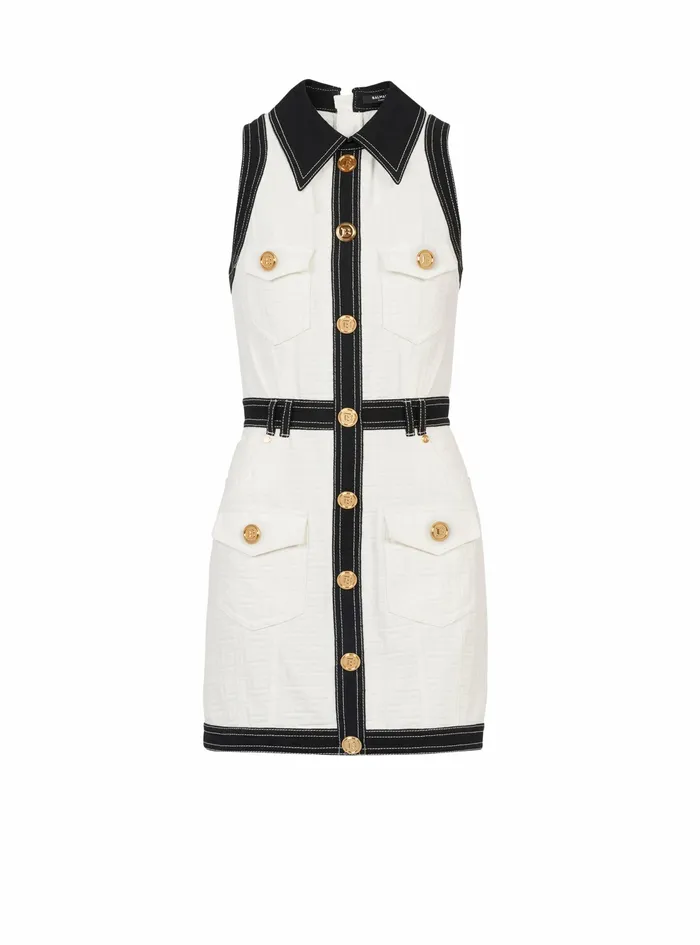 Balmain Dresses Womens Short Buttoned Denim Dress White