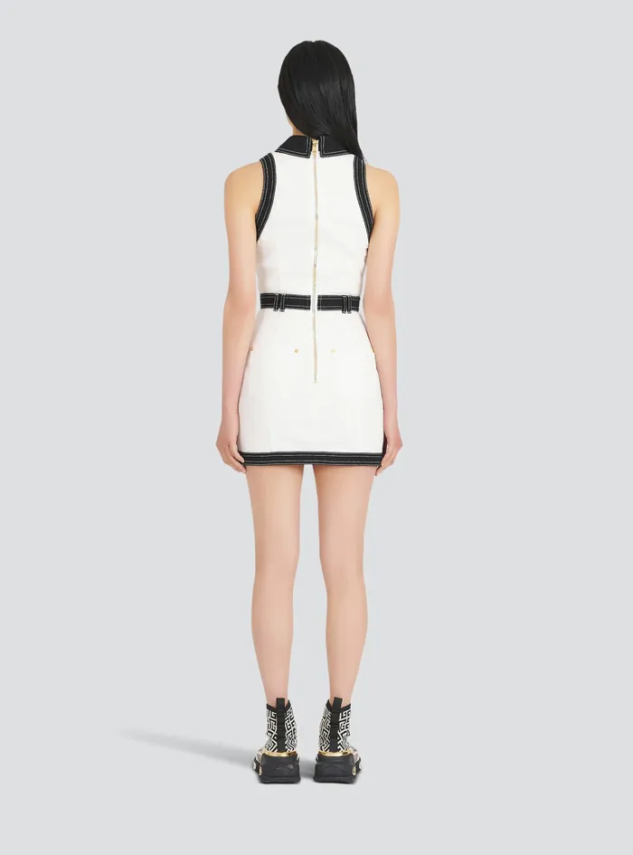 Balmain Dresses Womens Short Buttoned Denim Dress White Balmain Dresses Womens Short Buttoned Denim Dress White
