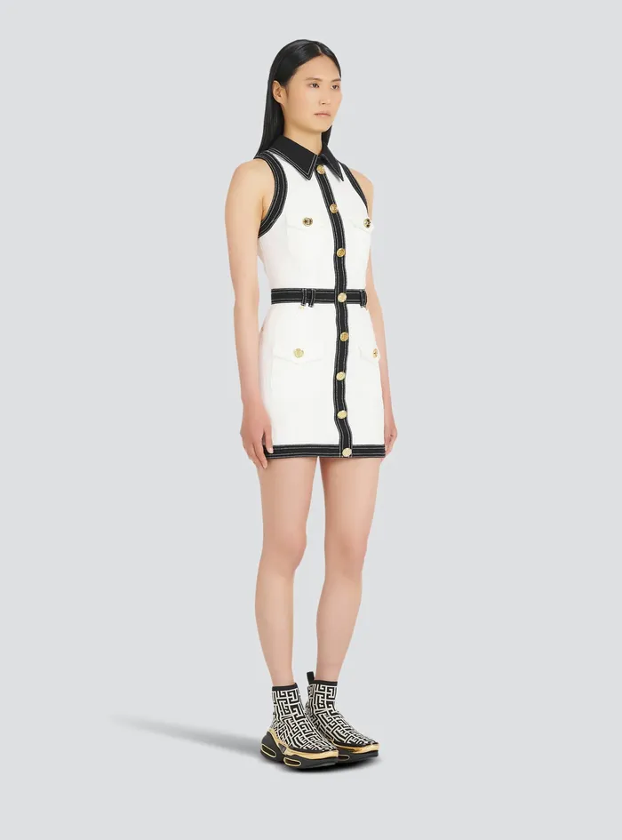 Balmain Dresses Womens Short Buttoned Denim Dress White Balmain Dresses Womens Short Buttoned Denim Dress White
