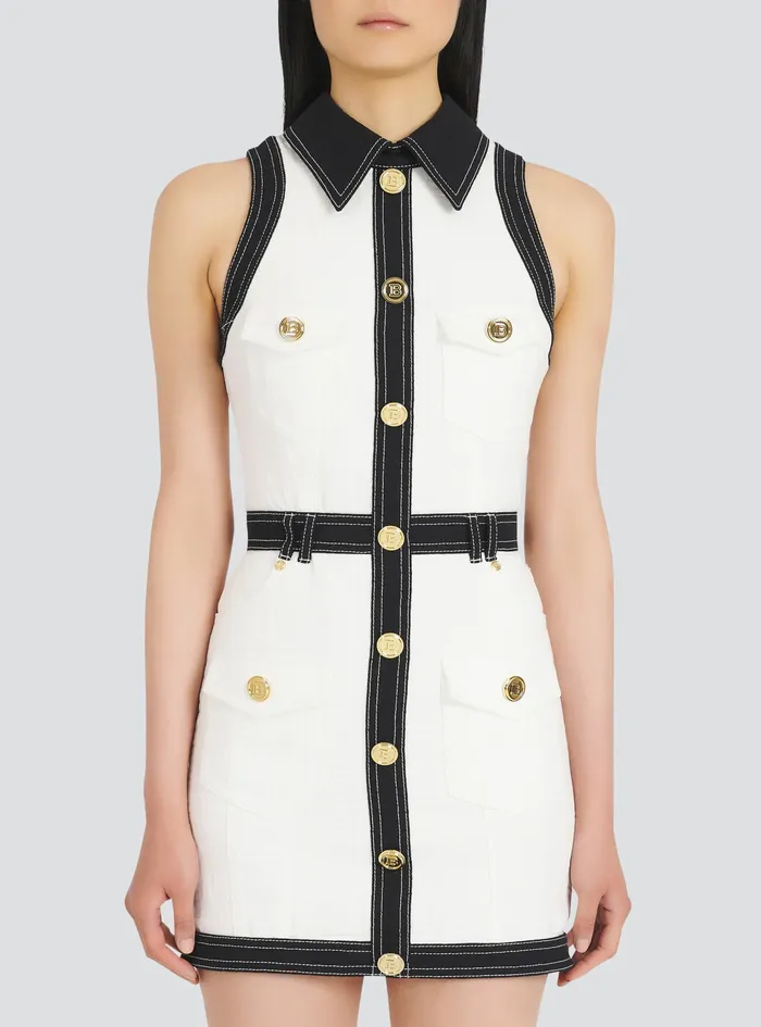 Balmain Dresses Womens Short Buttoned Denim Dress White Balmain Dresses Womens Short Buttoned Denim Dress White