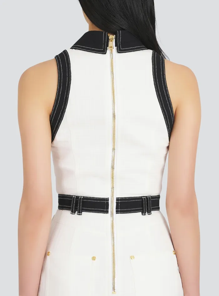 Balmain Dresses Womens Short Buttoned Denim Dress White Balmain Dresses Womens Short Buttoned Denim Dress White