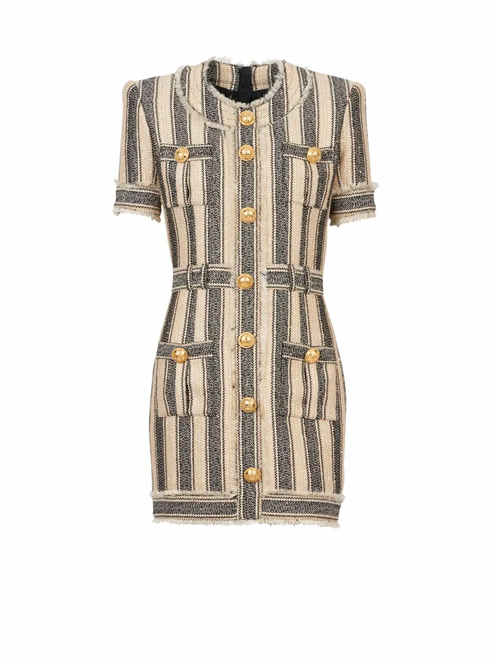 Balmain Dresses Womens Short Cotton Piqu Dress With GoldTone Buttons Multicolor Balmain Dresses Womens Short Cotton Piqu Dress With GoldTone Buttons Multicolor